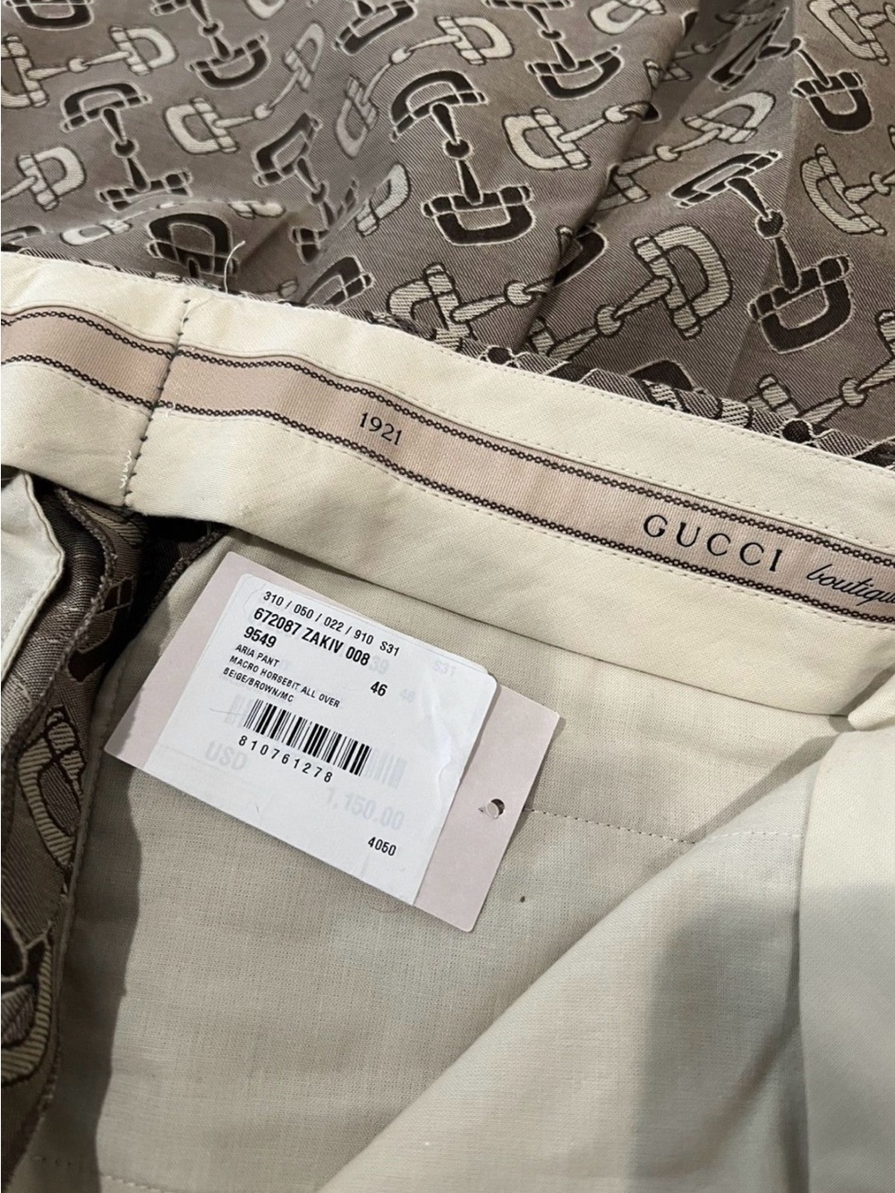Gucci Taupe Brown Monogram Pattern Men's Dress Pants - Picture 8 of 8